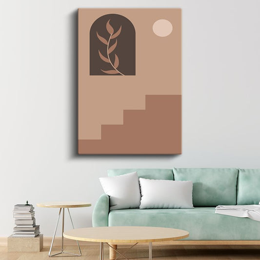 Mimari Sadelik - Yaprak Motifli Geometrik Kanvas Tablo
