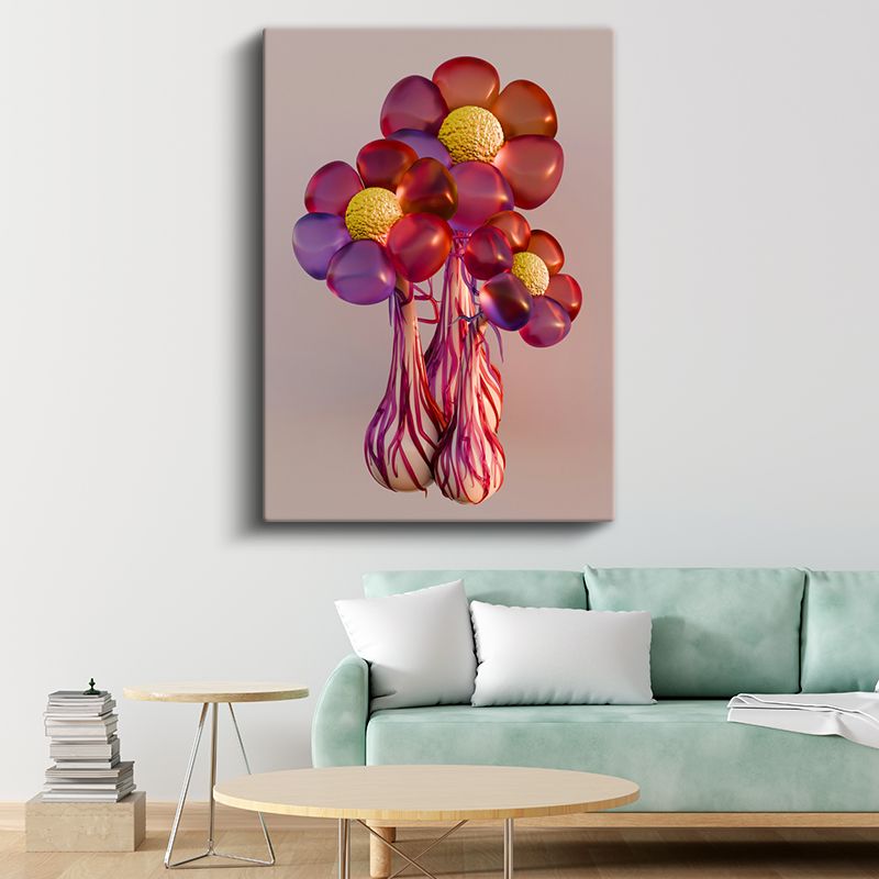 Cam Çiçekler - Parlak Renkli 3D Kompozisyon Kanvas Tablo