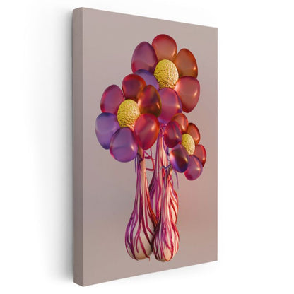 Cam Çiçekler - Parlak Renkli 3D Kompozisyon Kanvas Tablo