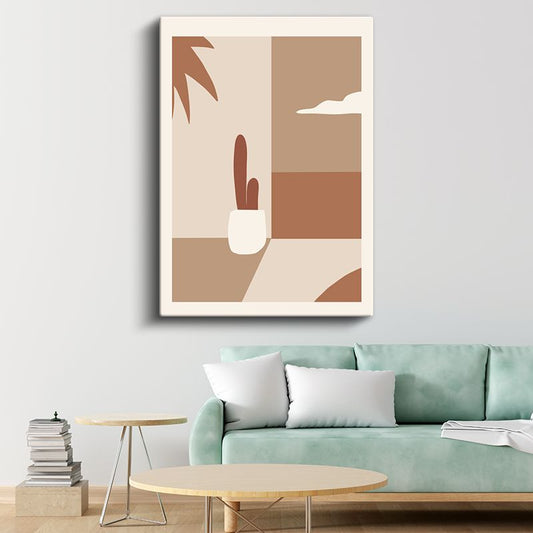 Çöl Minimalizmi - Geometrik Kaktüs Kompozisyonu Kanvas Tablo