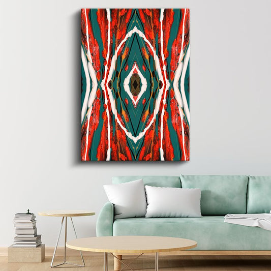 Simetrik Akış - Kırmızı Turkuaz Desenli Kanvas Tablo