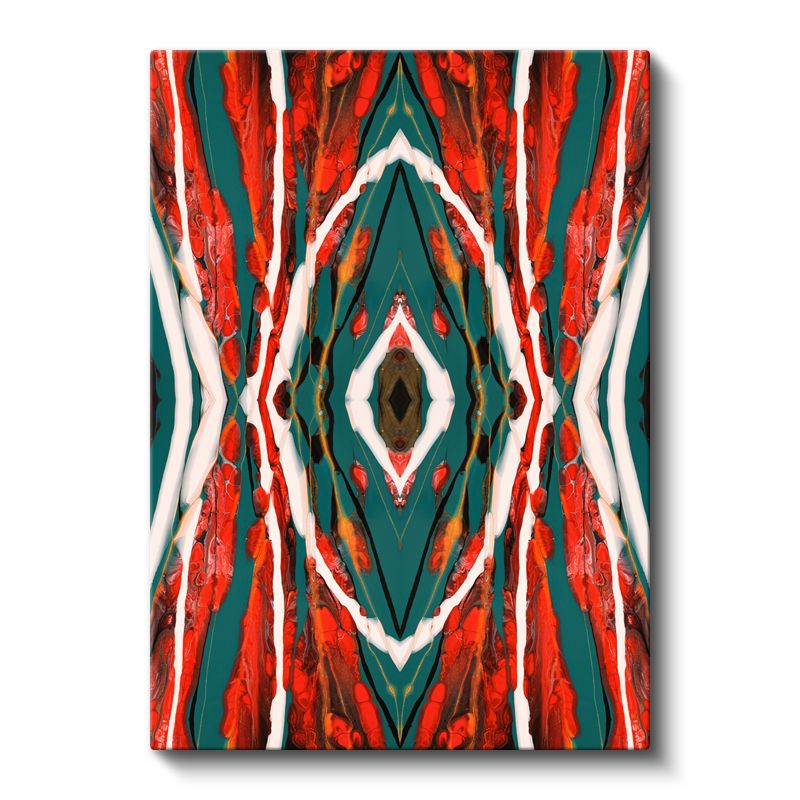 Simetrik Akış - Kırmızı Turkuaz Desenli Kanvas Tablo
