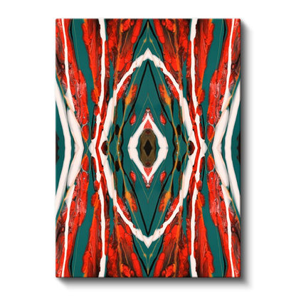 Simetrik Akış - Kırmızı Turkuaz Desenli Kanvas Tablo