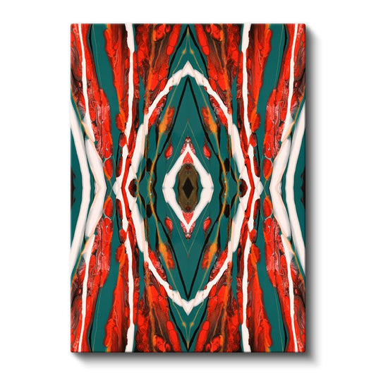 Simetrik Akış - Kırmızı Turkuaz Desenli Kanvas Tablo