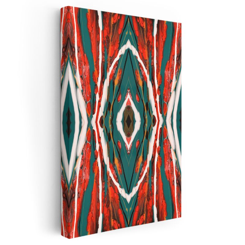 Simetrik Akış - Kırmızı Turkuaz Desenli Kanvas Tablo