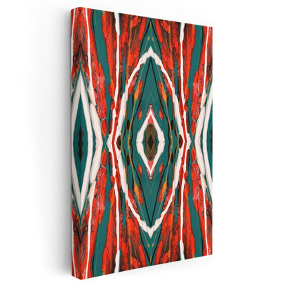 Simetrik Akış - Kırmızı Turkuaz Desenli Kanvas Tablo
