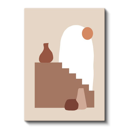 Geometrik Denge - Minimalist Kahverengi Şekiller Kanvas Tablo