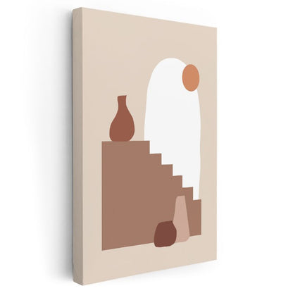 Geometrik Denge - Minimalist Kahverengi Şekiller Kanvas Tablo