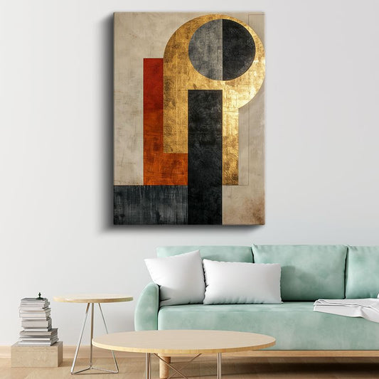 Altın Geometri - Modern Soyut Kompozisyon Kanvas Tablo