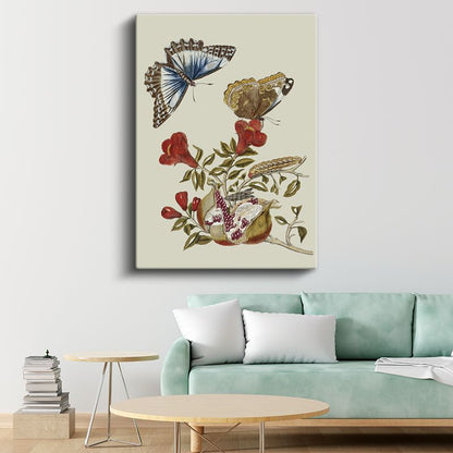 Botanik Harmoni - Zarif Kelebekler ve Çiçekler Kanvas Tablo