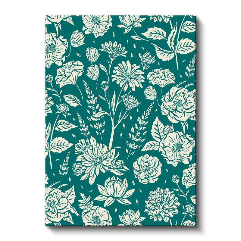 Çiçek Dansı - Turkuaz Zemin Botanik İllüstrasyon Kanvas Tablo