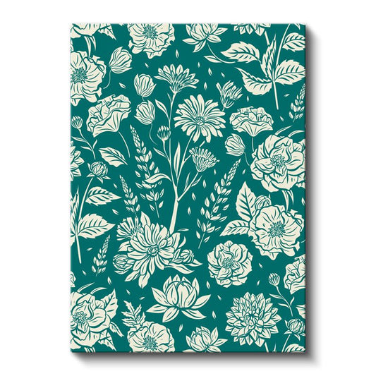 Çiçek Dansı - Turkuaz Zemin Botanik İllüstrasyon Kanvas Tablo