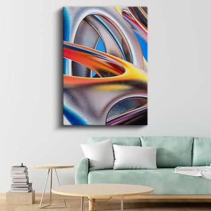 Metalik Dalgalar - Parlak Renkli Soyut Geometri Kanvas Tablo