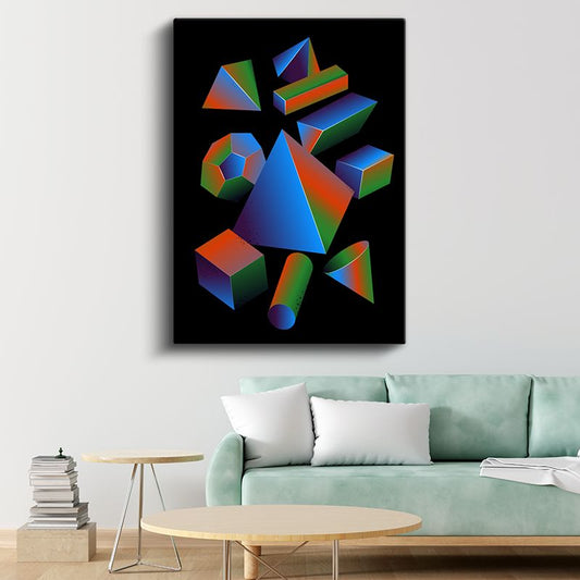 Geometrik Evren - Renkli 3D Şekiller Kompozisyonu Kanvas Tablo