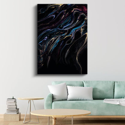 Gece Akışı - Koyu Zeminde Renkli Dalgalar Kanvas Tablo