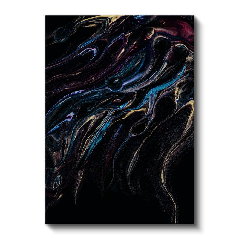 Gece Akışı - Koyu Zeminde Renkli Dalgalar Kanvas Tablo