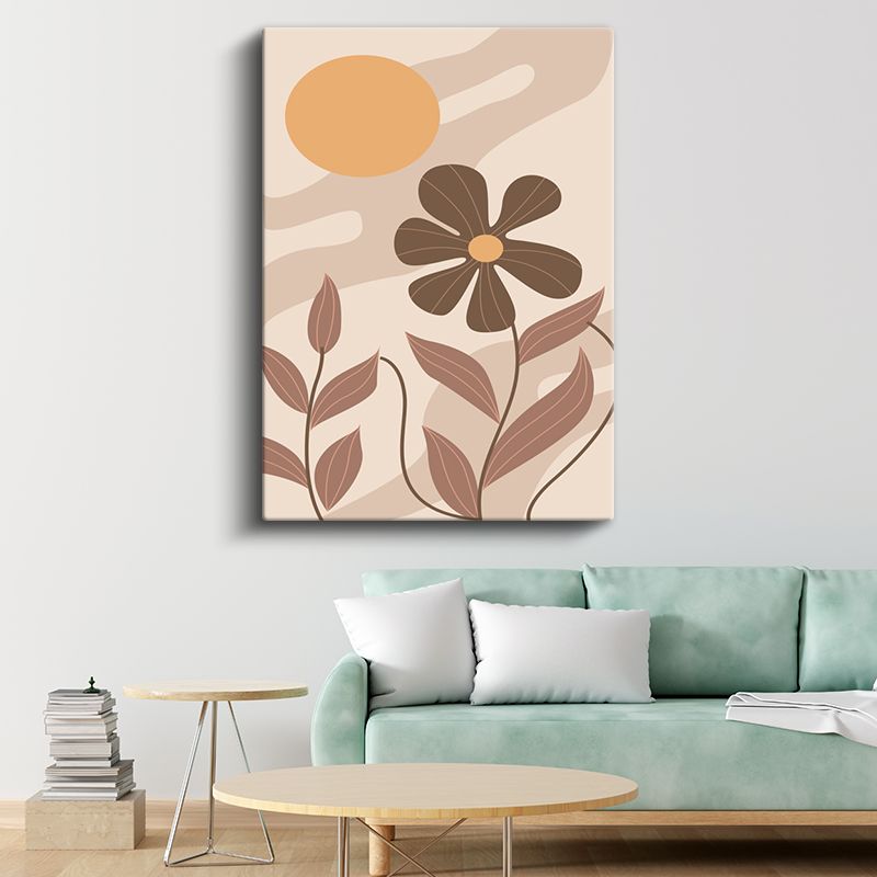 Bohem Çiçek - Sıcak Tonlarda Minimalist Botanik Kanvas Tablo