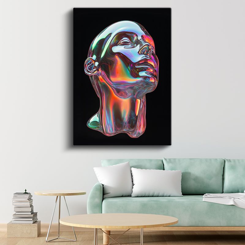 Holografik Portre - Çok Renkli Metalik Heykel Kanvas Tablo