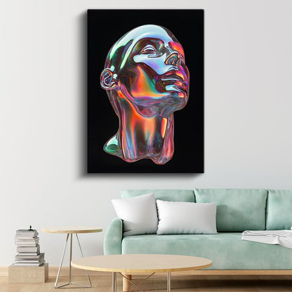 Holografik Portre - Çok Renkli Metalik Heykel Kanvas Tablo