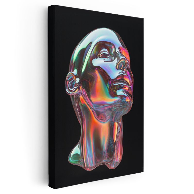 Holografik Portre - Çok Renkli Metalik Heykel Kanvas Tablo