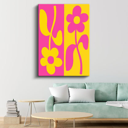 Pop Çiçekler - Neşeli Kontrast Renkli Botanik Kanvas Tablo