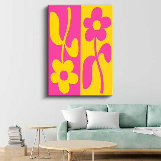 Pop Çiçekler - Neşeli Kontrast Renkli Botanik Kanvas Tablo