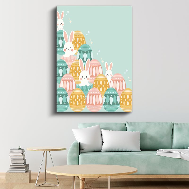 Pastel Tavşanlar - Sevimli Vektörel Paskalya Kanvas Tablo