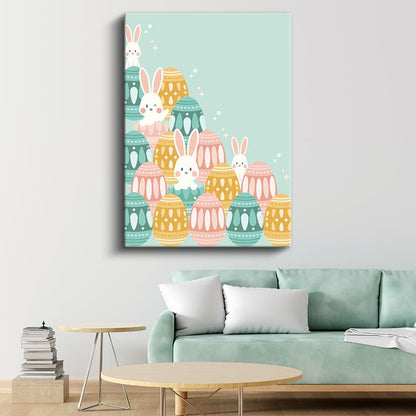 Pastel Tavşanlar - Sevimli Vektörel Paskalya Kanvas Tablo