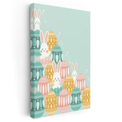 Pastel Tavşanlar - Sevimli Vektörel Paskalya Kanvas Tablo