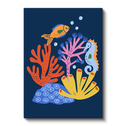 Deniz Canlıları - Renkli Vektörel Mercan Resifi Kanvas Tablo