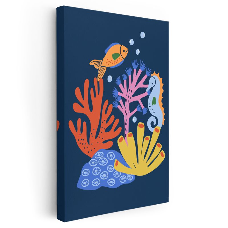 Deniz Canlıları - Renkli Vektörel Mercan Resifi Kanvas Tablo