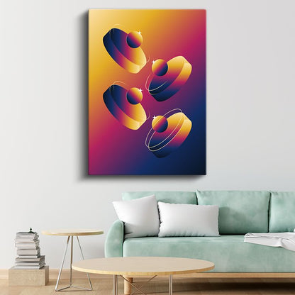 Kozmik Denge - Renkli Gezegenler ve Halkalar Kanvas Tablo