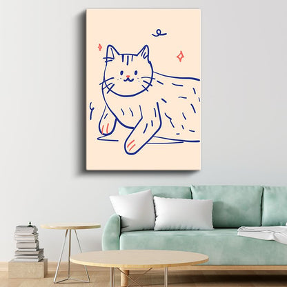 Sevimli Dostluk - Minimalist Kedi İllüstrasyonu Kanvas Tablo