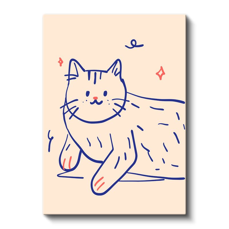 Sevimli Dostluk - Minimalist Kedi İllüstrasyonu Kanvas Tablo