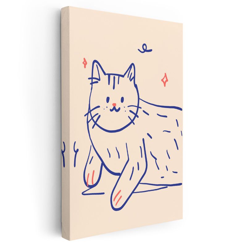 Sevimli Dostluk - Minimalist Kedi İllüstrasyonu Kanvas Tablo