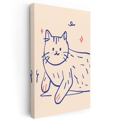 Sevimli Dostluk - Minimalist Kedi İllüstrasyonu Kanvas Tablo
