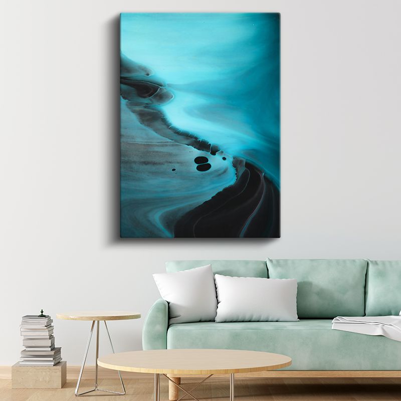 Okyanus Derinliği - Turkuaz Akışkan Formlar Kanvas Tablo