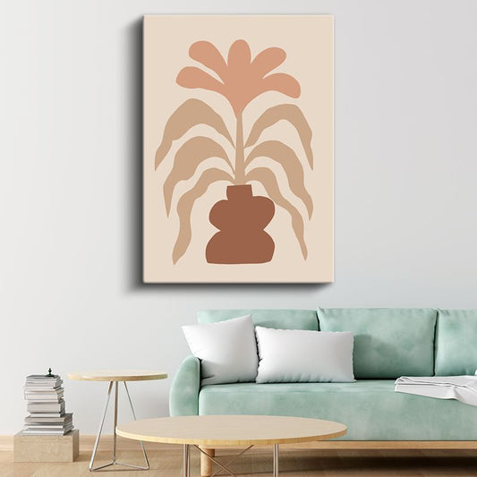 Çiçeklenme - Minimalist Bitki Silueti Kanvas Tablo