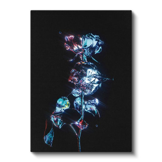 Kristal Çiçek - Karanlıkta Parlayan Mavi Işıltı Kanvas Tablo