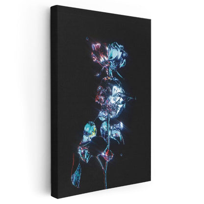 Kristal Çiçek - Karanlıkta Parlayan Mavi Işıltı Kanvas Tablo