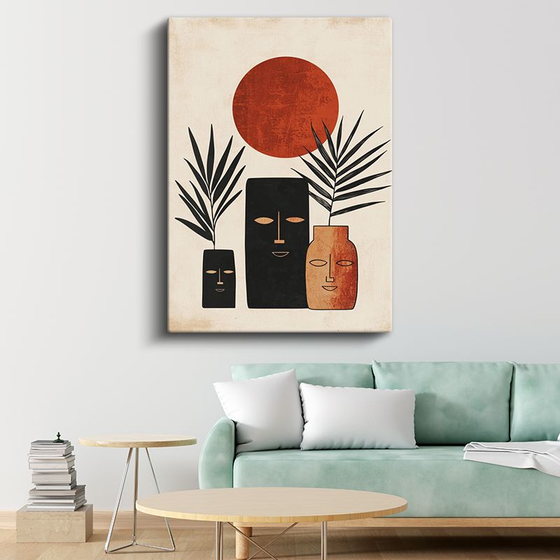 Minimal Maskeler - Kızıl Güneş Altında Soyut Portreler Kanvas Tablo