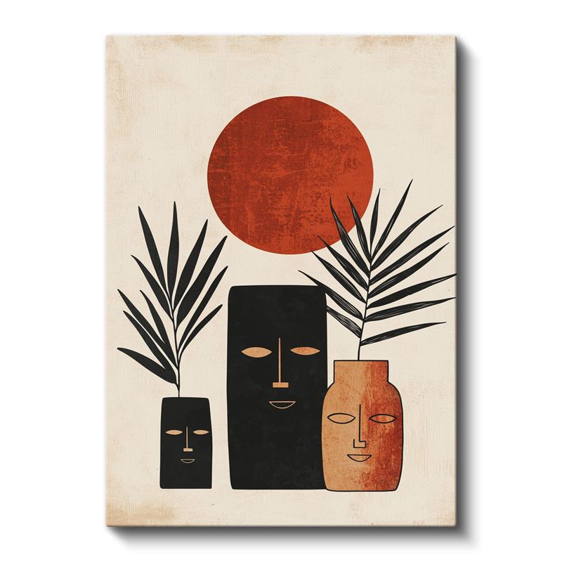 Minimal Maskeler - Kızıl Güneş Altında Soyut Portreler Kanvas Tablo