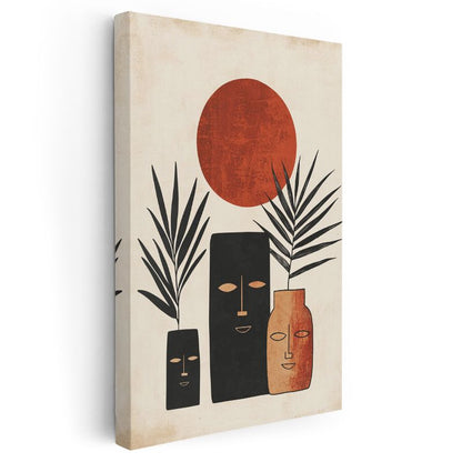 Minimal Maskeler - Kızıl Güneş Altında Soyut Portreler Kanvas Tablo