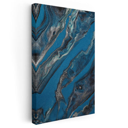 Mavi Akış - Gümüş Dalgalar Soyut Mermer Desen Kanvas Tablo