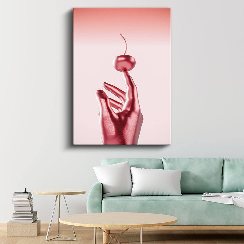 Kiraz Dokunuş - Metalik El Minimalist Kompozisyon Kanvas Tablo