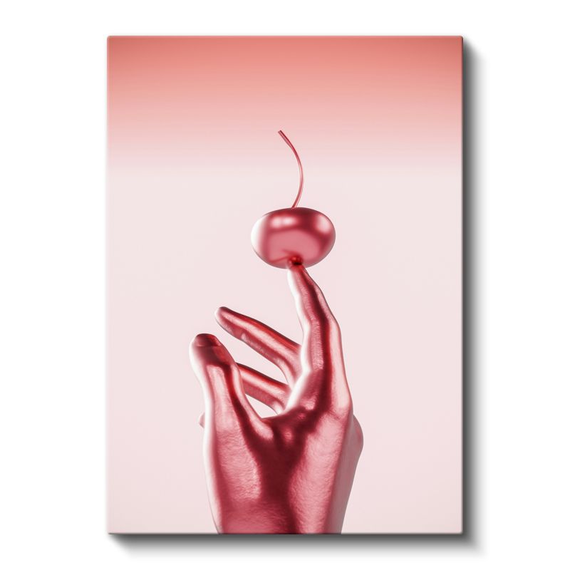 Kiraz Dokunuş - Metalik El Minimalist Kompozisyon Kanvas Tablo