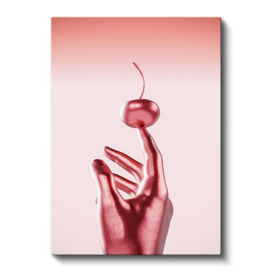Kiraz Dokunuş - Metalik El Minimalist Kompozisyon Kanvas Tablo