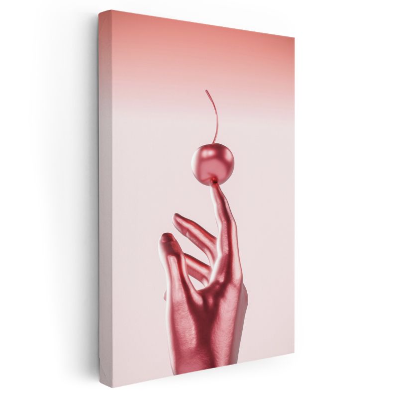 Kiraz Dokunuş - Metalik El Minimalist Kompozisyon Kanvas Tablo
