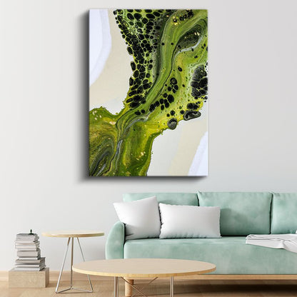 Yeşil Akışkan - Organik Kabarcıklar Soyut Doku Kanvas Tablo