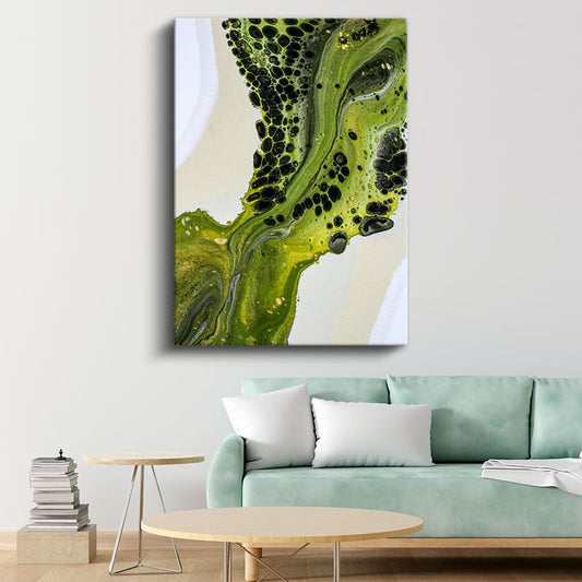 Yeşil Akışkan - Organik Kabarcıklar Soyut Doku Kanvas Tablo